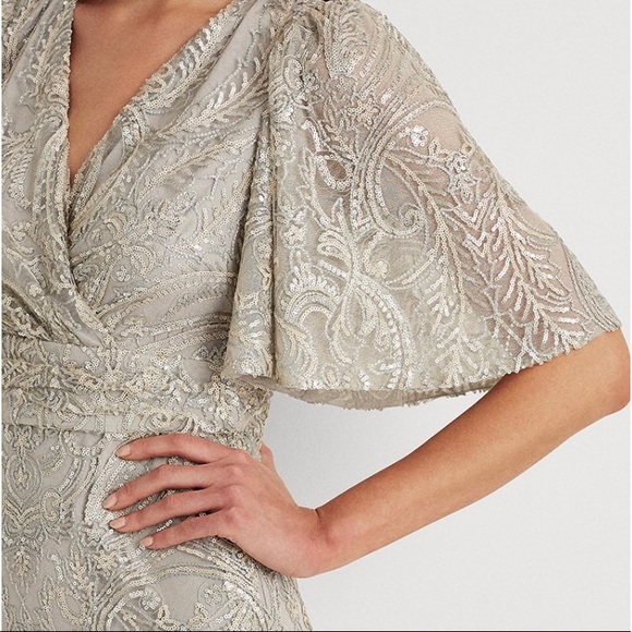 Silver Sequence Gown with Short Sleeves - Picture 4 of 9